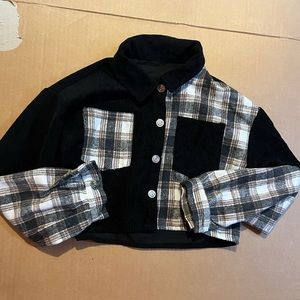 BRAND NEW!!! half plaid half black button up long sleeve shirt